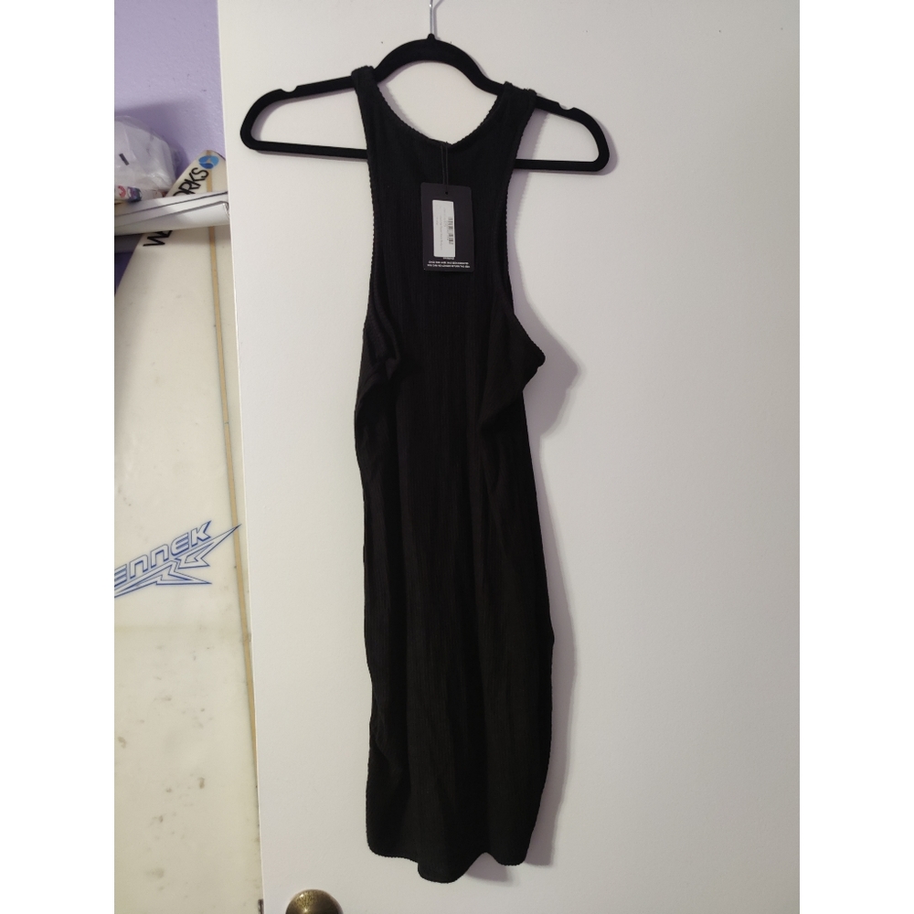 Racer neck sleeveless black dress